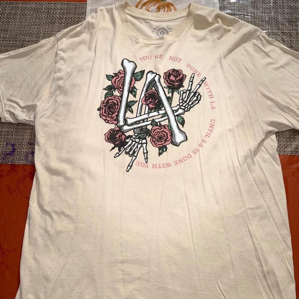 Los-angeles-apparel Men's Cream and Tan T-shirt